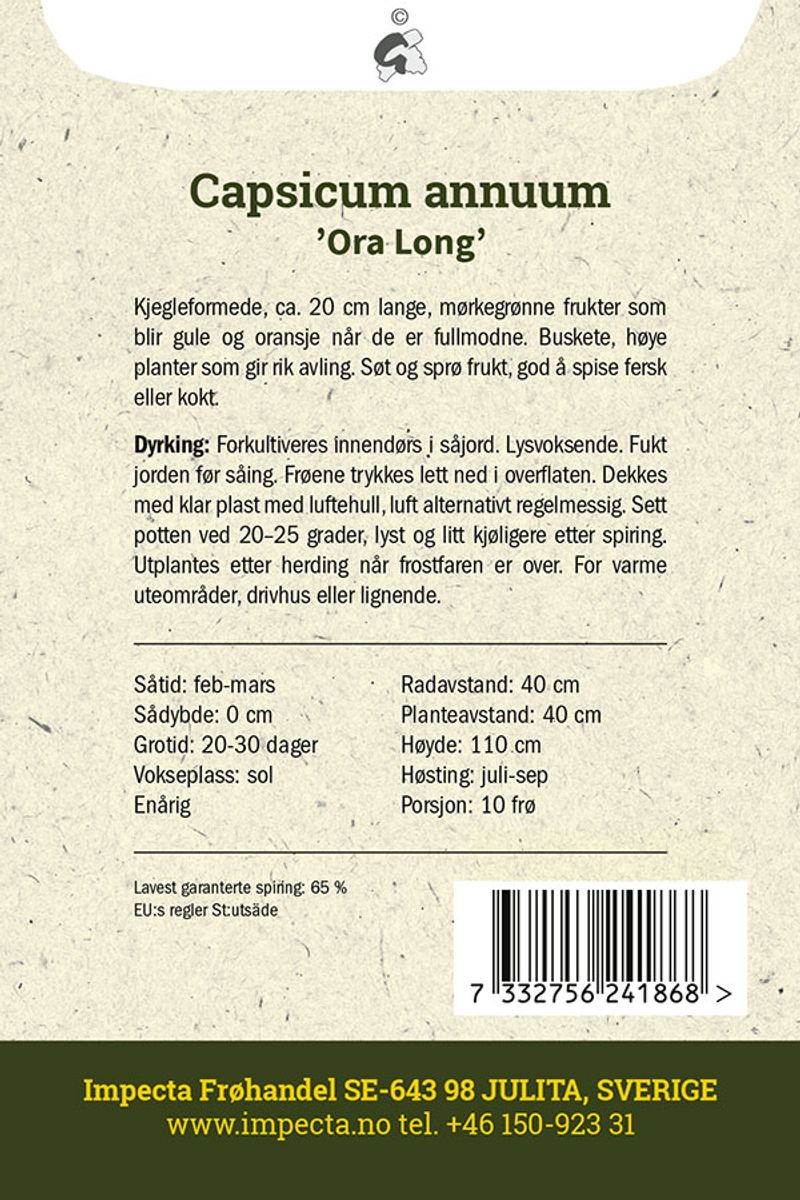 Spisspaprika 'Ora Long'